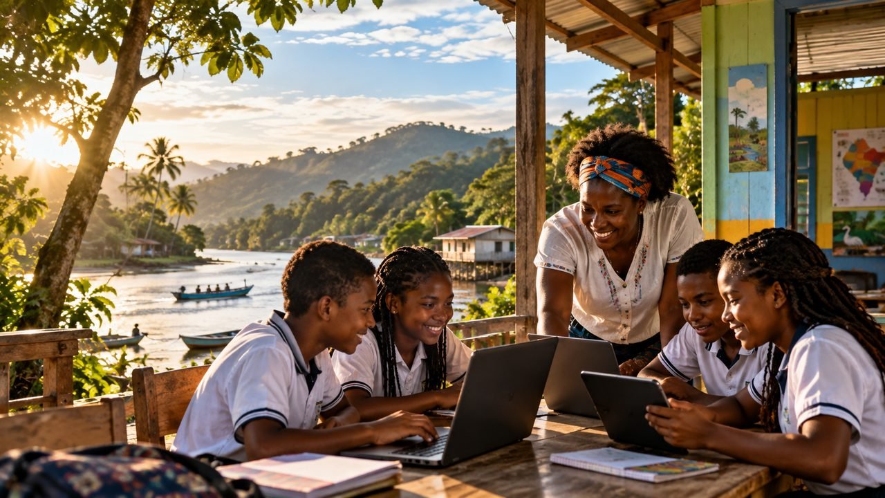 Estudiantes utilizando conectividad para aprender