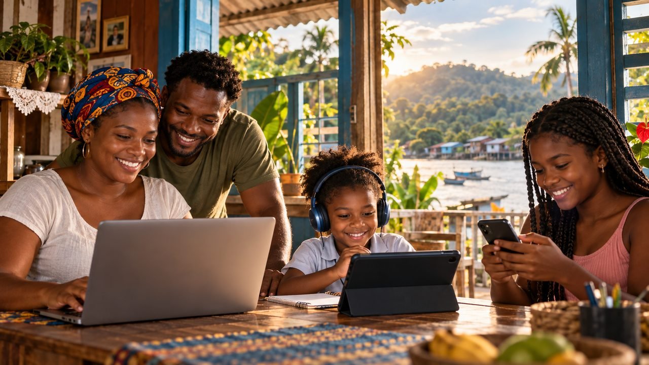 Familia utilizando Internet en el hogar